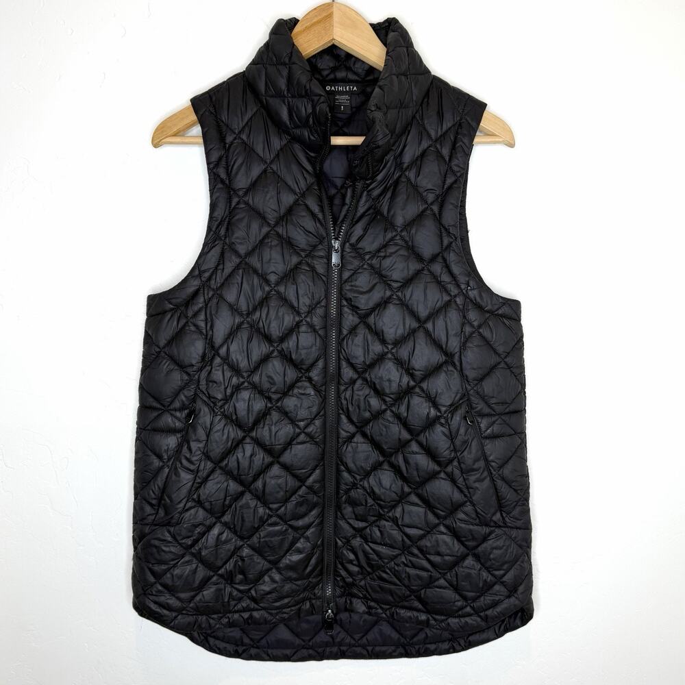 Athleta Whisper Featherless Puffer Vest Womens Small Black Zip Up